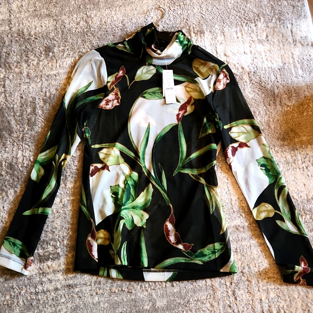 NWT White House Black Market Turtleneck Sheer Top Size Small